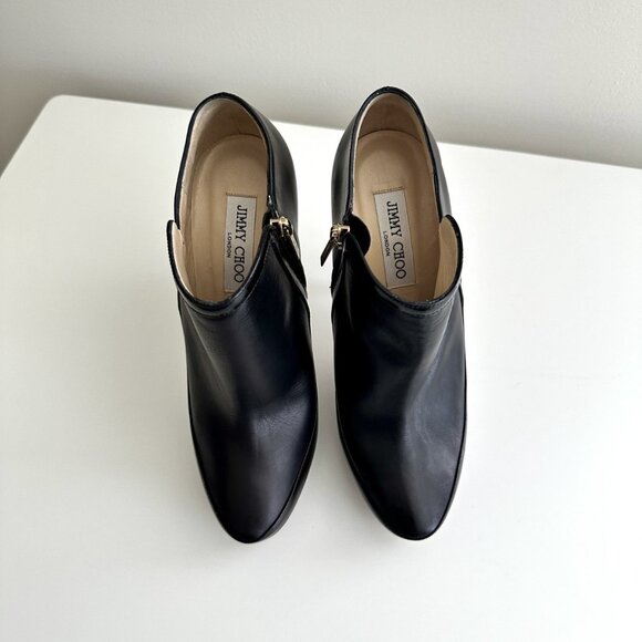 JIMMY CHOO 'Decoy' Black Leather Platform Ankle Booties Boots Size 38.5 - Picture 3 of 14